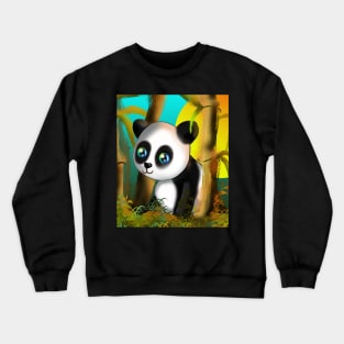 Adorably cute cartoon panda in a bamboo forest Crewneck Sweatshirt